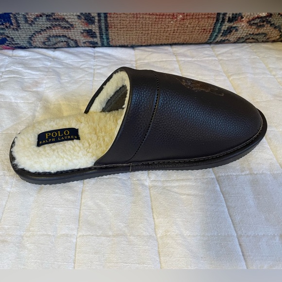 NWT Polo Ralph Lauren Brown Leather Memory Foam Slippers Size 9-10 - Picture 4 of 7